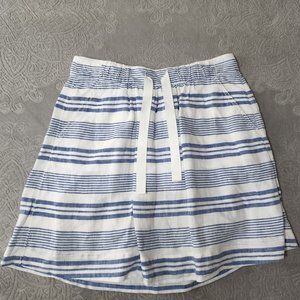 J Crew Elastic Waist Blue‎ White Striped Linen Mini Skirt Size 0